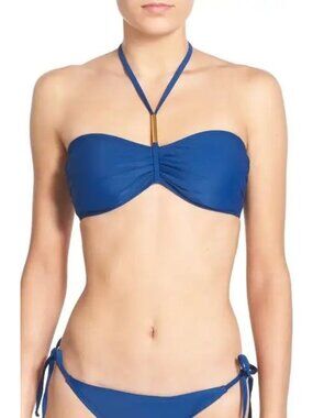 BP Blue Halter Bikini Swim Top With Gold Bar Detail